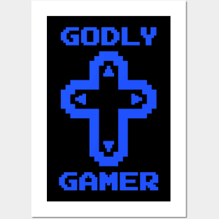 Godly Gamer (v9 - blue) Posters and Art